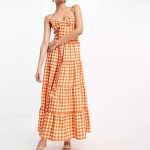 Little Mistress maxi dress in gingham orange print